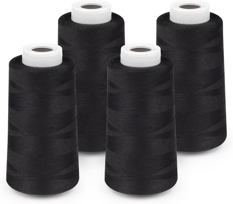 StiVerse Serger Thread 4 Cones 3000 Yards Each Spool All Purpose Polyester Thread 40S/2 for Sewing, Serger, Overlock, Quilting, Piecing - Black, HY1256 - Image 1